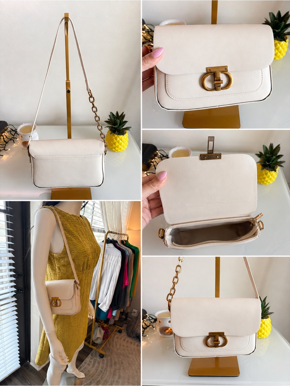 Classic Cream Crossbody Bag with Gold Hardware